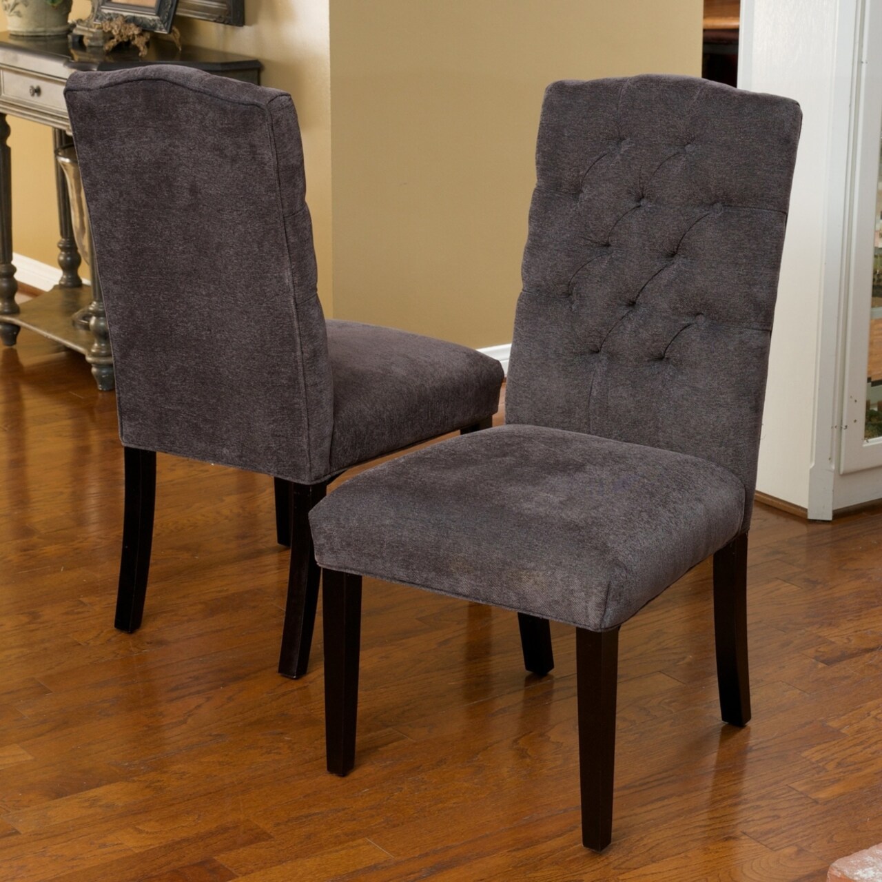 GDF Studio Clark Dark Grey Fabric Tufted Dining Chair (Set of 2)
